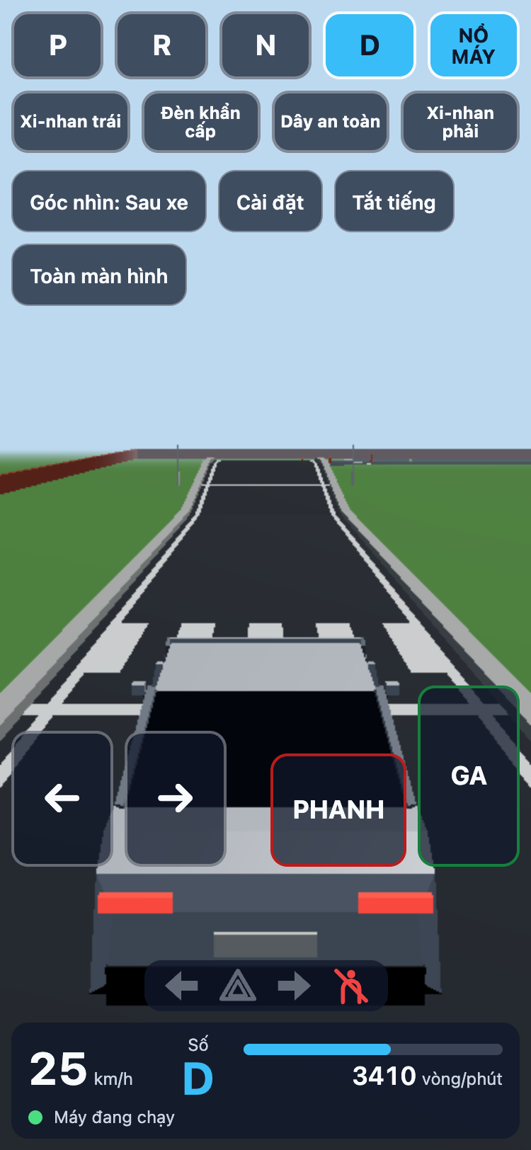 Màn hình lái thử sa hình 3D trên điện thoại với các nút cảm ứng